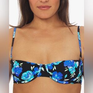 WeWoreWhat Balconette 90’s Floral Bikini Top ~ black floral ~ L ~ NEW!